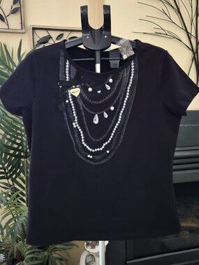 NWOT Erin Fetherston beaded and embellished black top sz medium